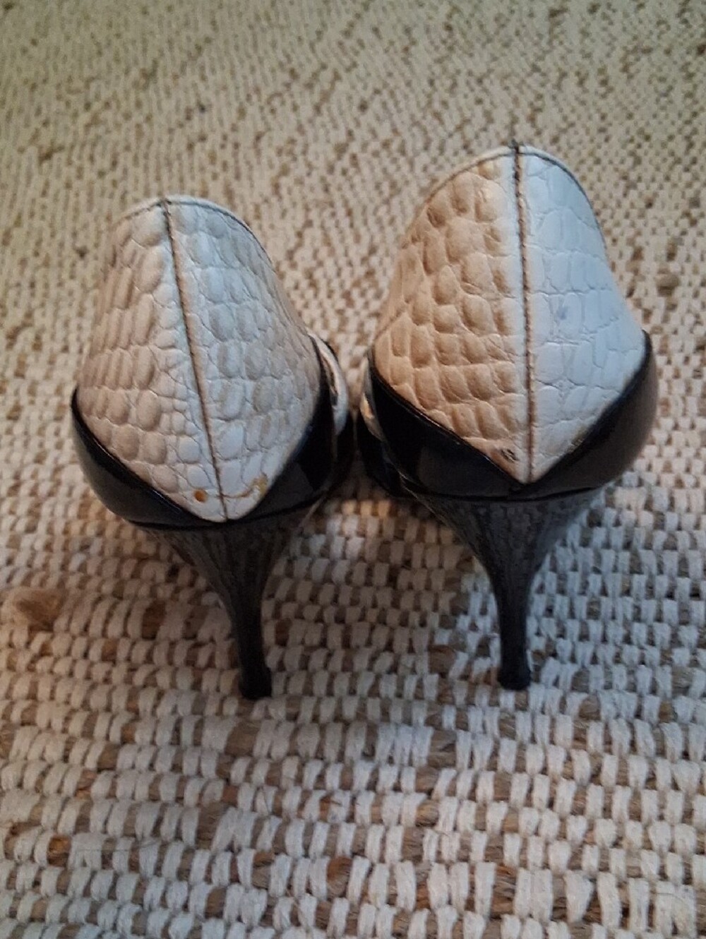 White House Black Market Black & White Peep-Toe Stiletto Heels - Picture 4 of 7